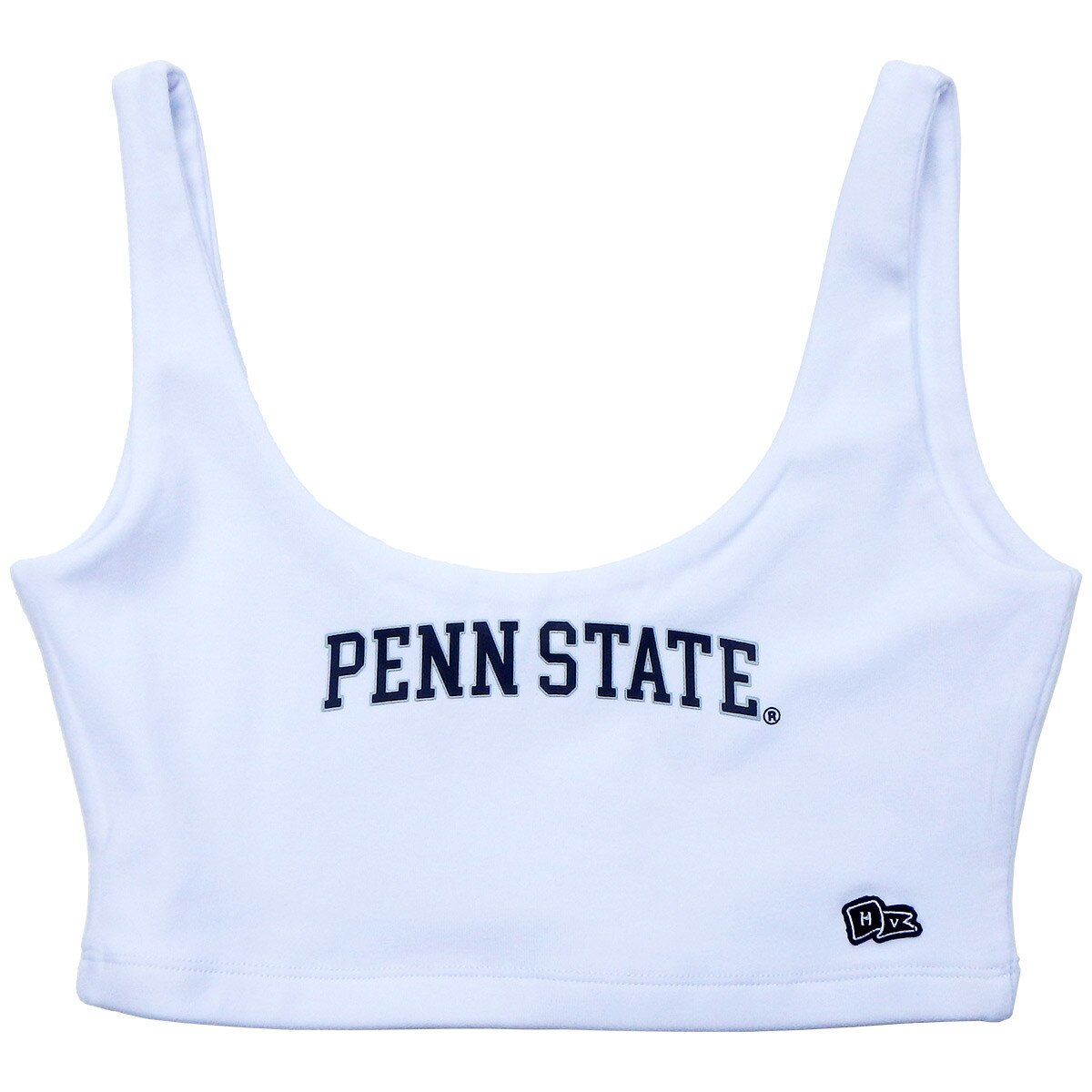 women's white scoop neck crop top with screened Penn State